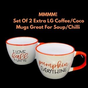 MMMM! 😋 ! Set Of 2  Extra LG Coffee/Coco Mugs Great For Soup/Chilli
